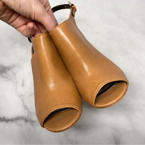 Coach Tan Leather Peep-Toe Slingback Booties - Picture 3 of 11